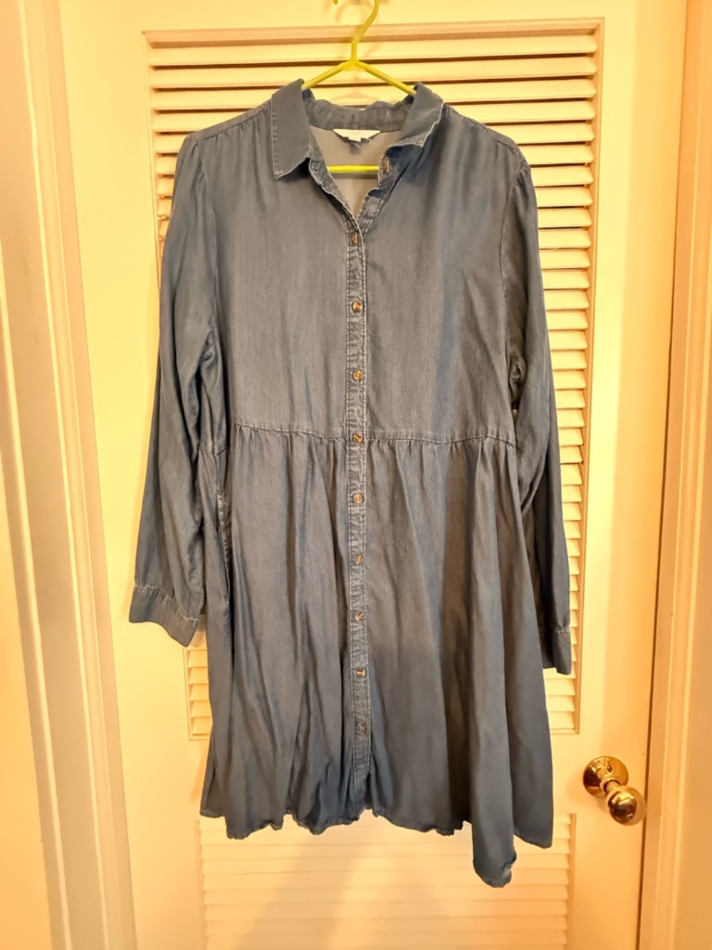 Time and Tru Denim-Style Blue Long Sleeve Button Front Dress